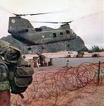 Chopper coming in to pick up Golf Company 2/1 for ops at the Marble Mountain LZ, Vietnam 1971.